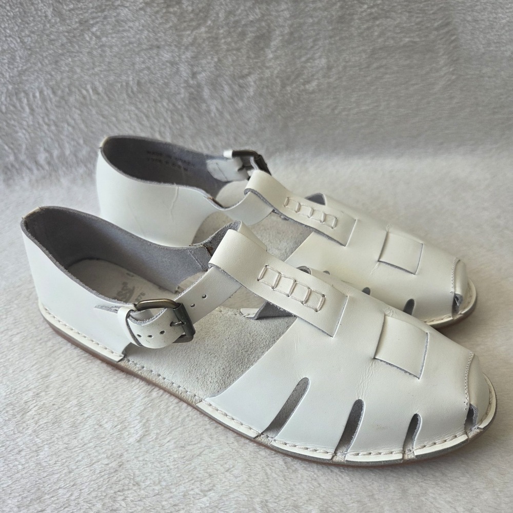 Bass White All Leather Carol Closed Toe Fisherman Sandal Flats 90s Sz 8